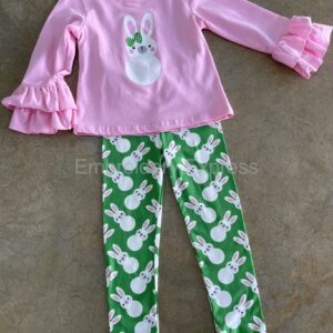 Bunny Pants with Pink Ruffle Sleeve Top